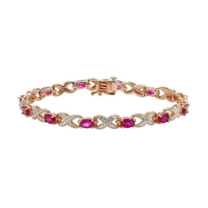 Lab-created Ruby And Diamond Accent 14k Rose Gold-plated Xo Bracelet, Women's, Size: 7.5, Red