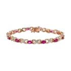 Lab-created Ruby And Diamond Accent 14k Rose Gold-plated Xo Bracelet, Women's, Size: 7.5, Red