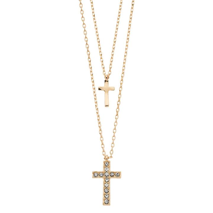 Lc Lauren Conrad Simulated Crystal Layered Cross Necklace, Women's, Light Pink