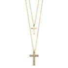 Lc Lauren Conrad Simulated Crystal Layered Cross Necklace, Women's, Light Pink