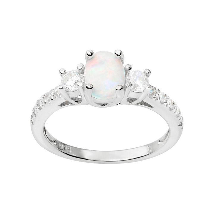 Journee Collection Simulated Opal And Cubic Zirconia Sterling Silver 3-stone Ring, Women's, Size: 7, White