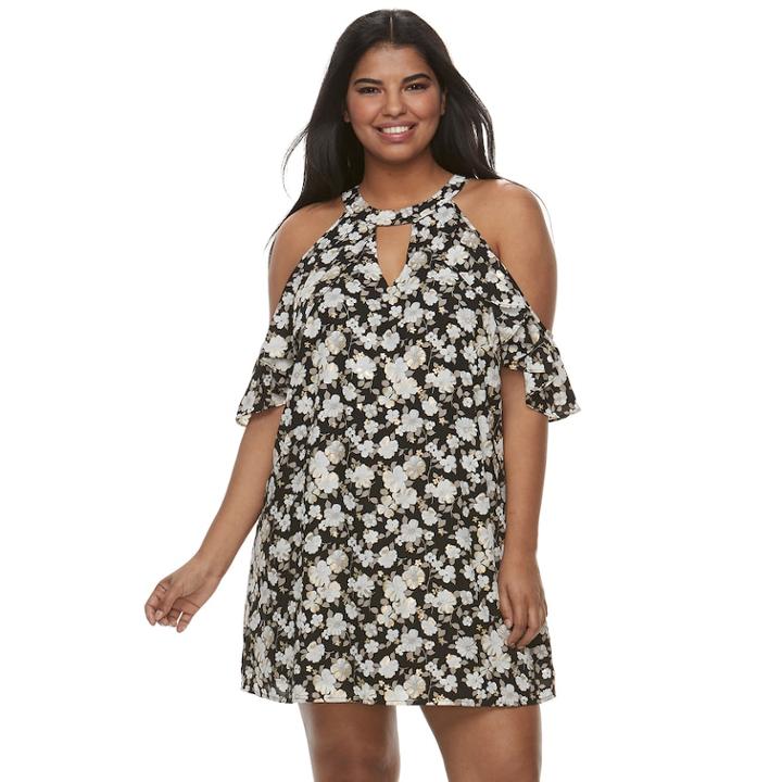 Juniors' Plus Size Candie's&reg; Halter Cold-shoulder Dress, Teens, Size: 1xl, Black