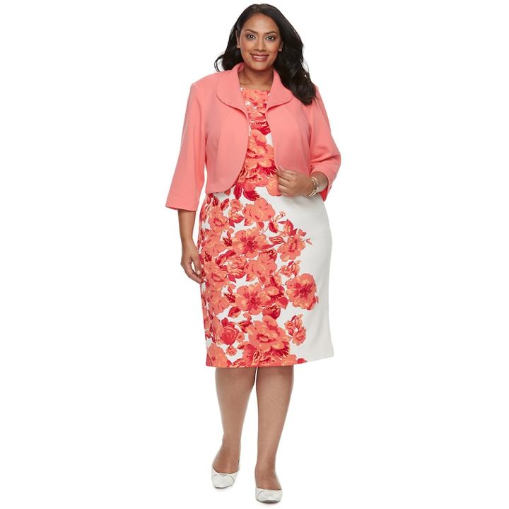 Plus Size Maya Brooke Floral Dress & Jacket Set, Women's, Size: 20 W, Pink