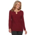 Women's Dana Buchman Textured Keyhole Sweater, Size: Medium, Dark Red