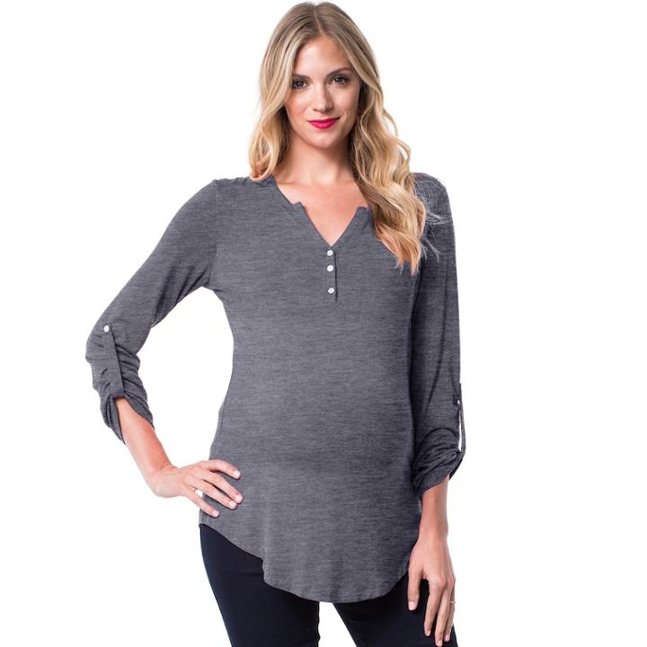 Maternity Pip & Vine By Rosie Pope Henley Tee, Women's, Size: S-mat, Grey Other