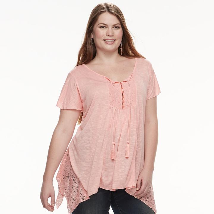 Plus Size World Unity Lace Shark-bite Top, Women's, Size: 2xl, Orange