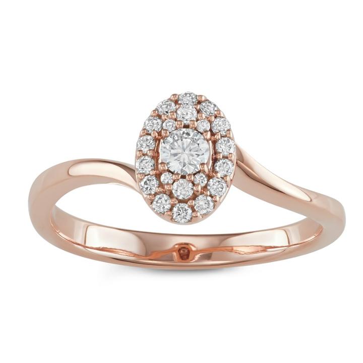 10k Rose Gold 1/4 Carat T.w. Diamond Oval Cluster Ring, Women's, Size: 6, White