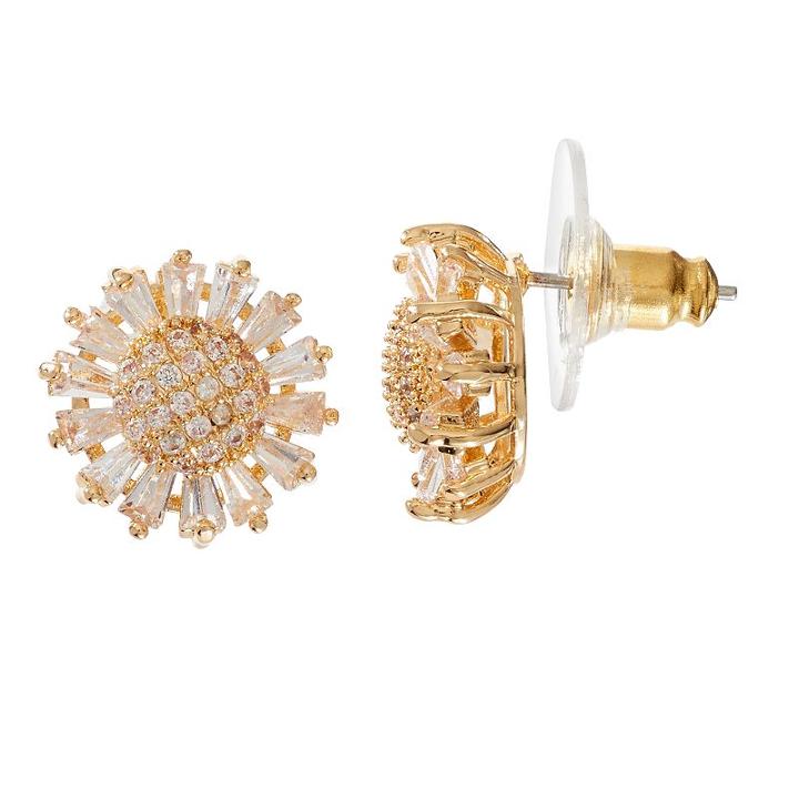 Napier Cubic Zirconia Flower Nickel Free Stud Earrings, Women's, Gold