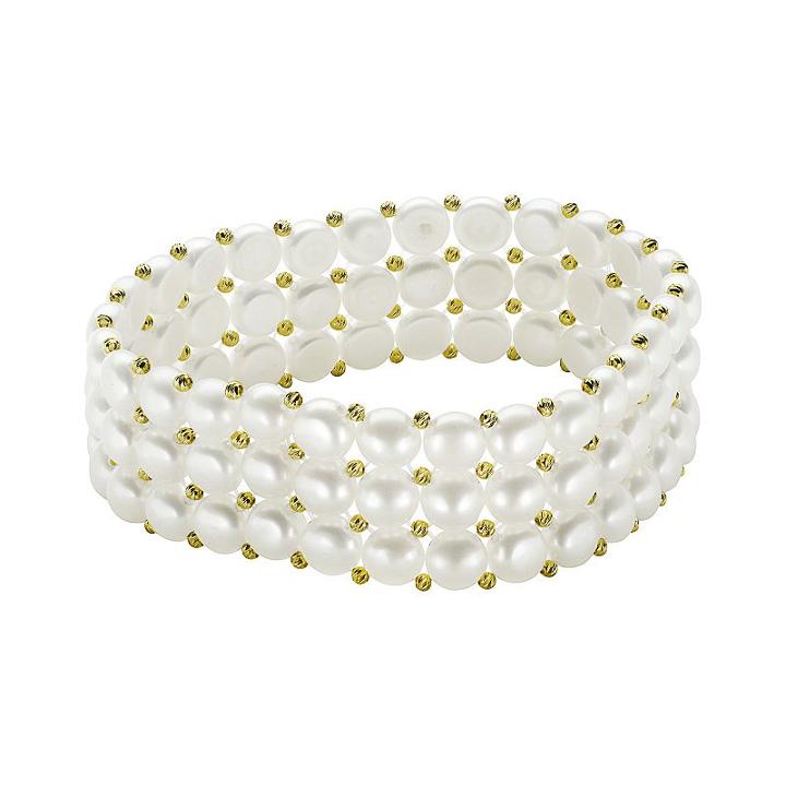 Pearlustre By Imperial Freshwater Cultured Pearl 14k Gold Over Silver Bead Multirow Stretch Bracelet, Women's, Size: 7.5, White