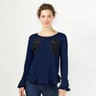 Women's Lc Lauren Conrad Embroidered Floral Sweatshirt, Size: Xl, Blue