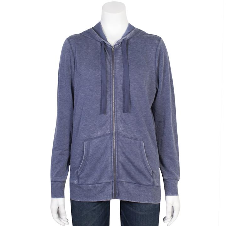Juniors' Plus Size Grayson Threads Burnout Zip-up Hoodie, Teens, Size: 1xl, Blue (navy)