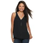 Juniors' Candie's&reg; Mixed-media Zipper Tank Top, Teens, Size: Large, Black