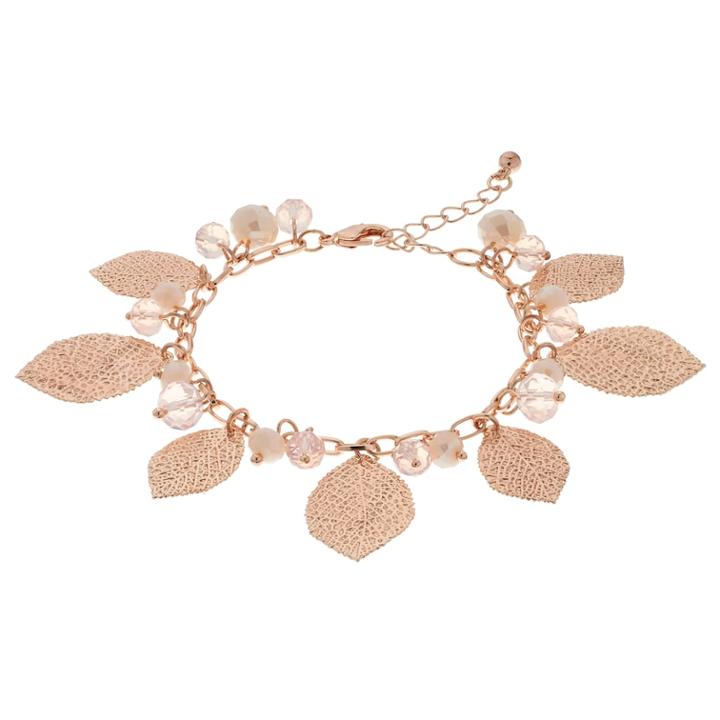 Rose Gold Tone Leaf Charm Bracelet, Women's, Light Pink