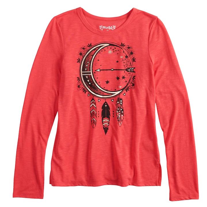 Girls 7-16 & Plus Size Mudd&reg; Long Sleeve Graphic Tee, Size: 14, Med Pink