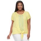 Plus Size Kate And Sam Embroidered Tie-front Tee, Women's, Size: 1xl, Lt Yellow