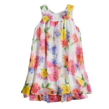 Girls 4-6x Blueberi Boulevard Multi-colored Floral Print Chiffon Dress, Size: 6x, White