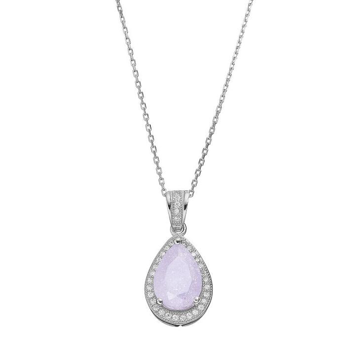 Sterling Silver Ice Cubic Zirconia Teardrop Halo Pendant Necklace, Women's, Size: 18, Pink