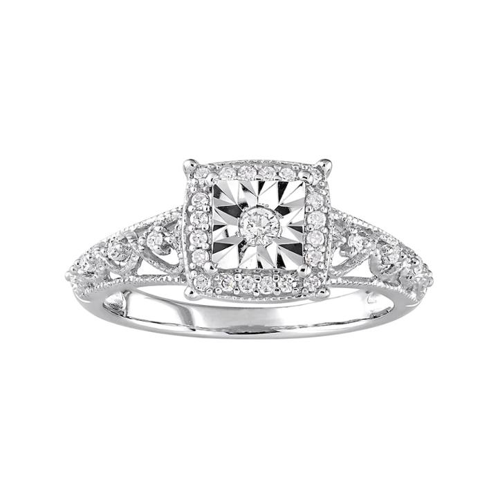 Stella Grace Sterling Silver 1/5 Carat T.w. Diamond Filigree Square Halo Ring, Women's, Size: 6, White
