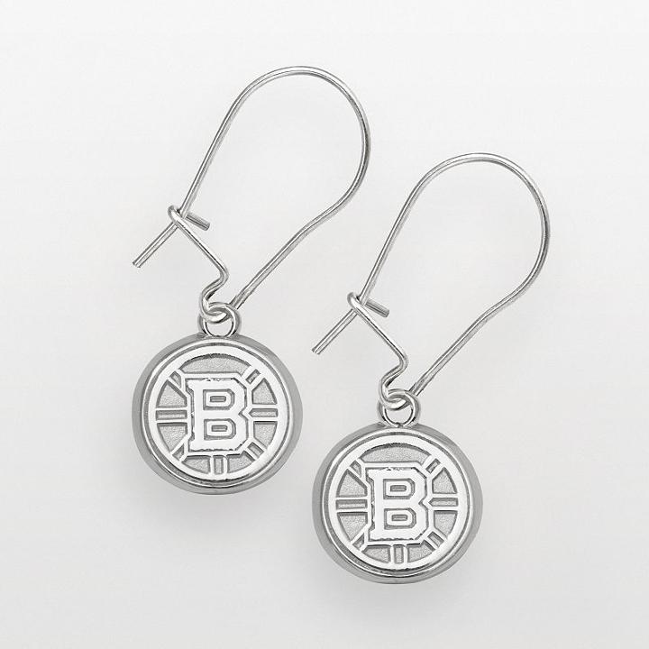Logoart Boston Bruins Sterling Silver Logo Drop Earrings, Women's, Grey