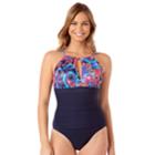 Women's Upstream Waist Minimizer Paisley One-piece Swimsuit, Size: 12, Blue (navy)