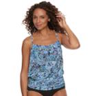 Women's A Shore Fit Tummy Slimmer Mesh Blouson Tankini Top, Size: 16, Blue