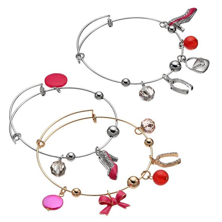 Fashionista Charm Bangle Bracelet Set, Women's, Pink