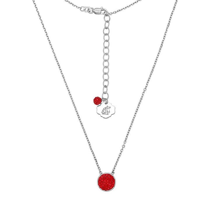 Washington State Cougars Sterling Silver Crystal Disc Necklace, Women's, Size: 18, Red