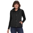 Women's Weathercast Faux-fur Lined Quilted Vest, Size: Large, Black