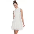 Juniors' Three Pink Hearts Lace Mockneck Fit & Flare Dress, Teens, Size: Medium, White