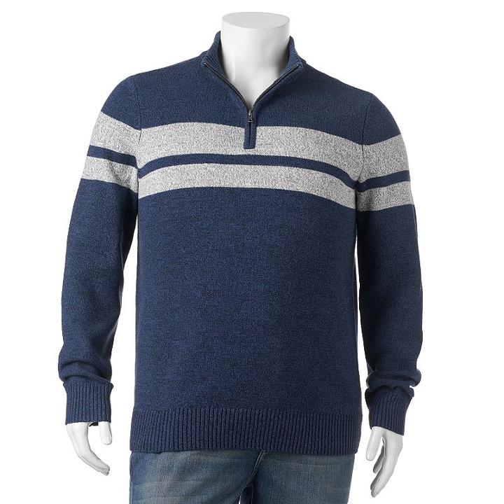 Big & Tall&reg; Quarter-zip Sweater, Men's, Size: L Tall, Med Blue