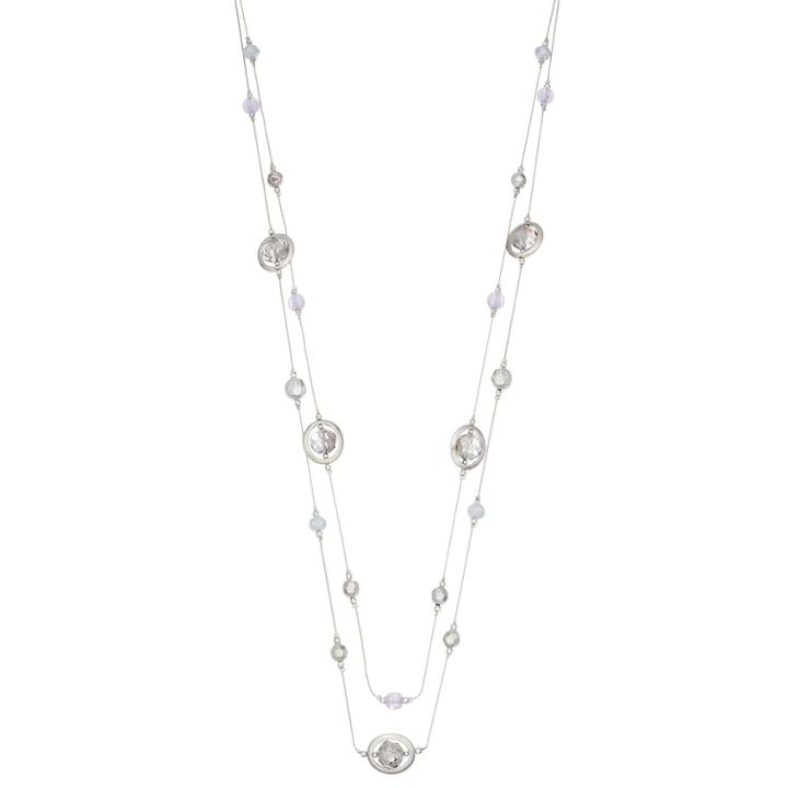 Silver Tone Beaded Long Multi Strand Necklace, Women's, Grey