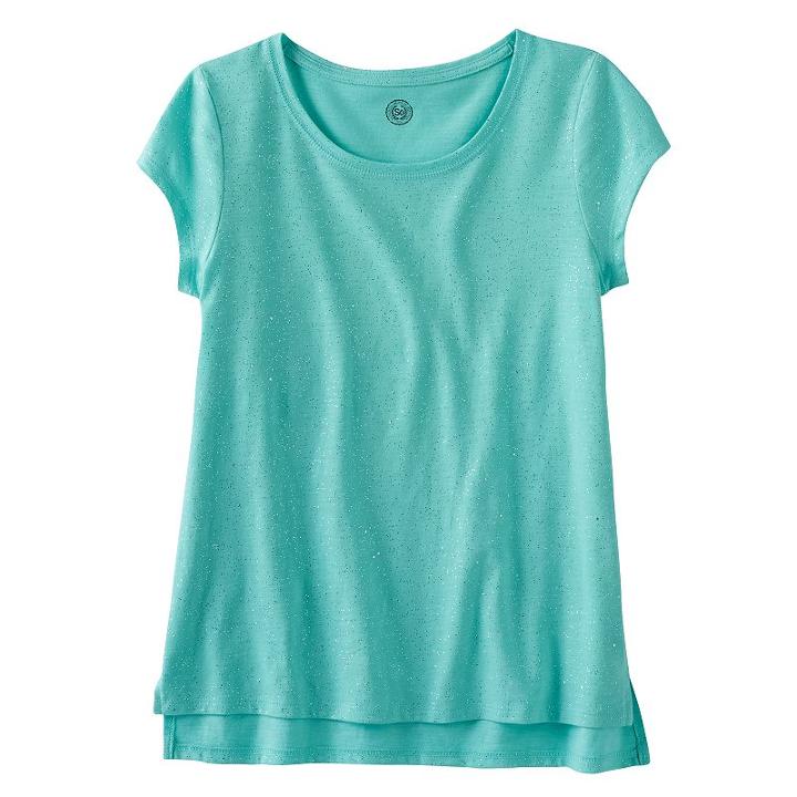 Girls 7-16 So&reg; High-low Hem Ringer Tee, Girl's, Size: 7-8, Turquoise/blue (turq/aqua)