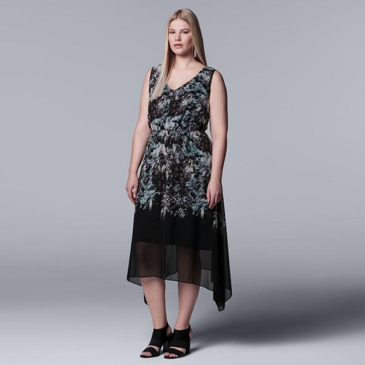 Plus Size Simply Vera Vera Wang Print Handkerchief Hem Dress, Women's, Size: 1xl, Oxford