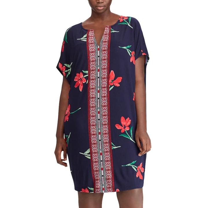 Plus Size Chaps Floral & Mosaic Print Shift Dress, Women's, Size: 16 W, Blue (navy)