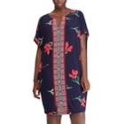 Plus Size Chaps Floral & Mosaic Print Shift Dress, Women's, Size: 16 W, Blue (navy)