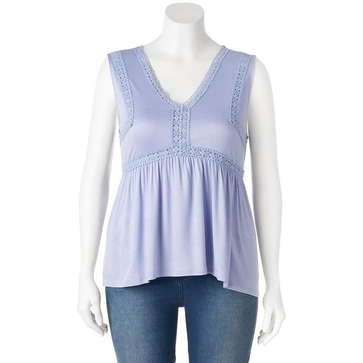 Juniors' Plus Size Mudd&reg; Crochet Inset V-neck Tank, Girl's, Size: 3xl, Blue (navy)