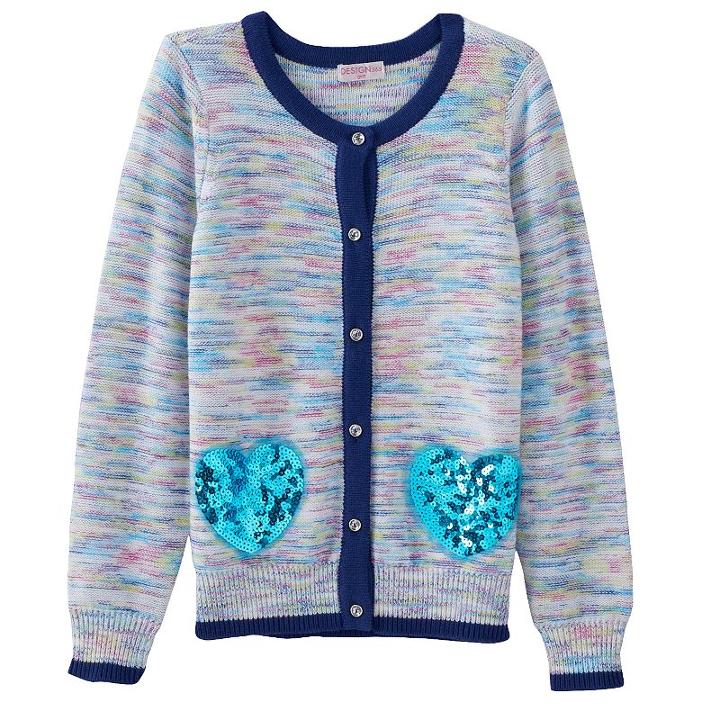 Girls 4-6x Design 365 Marled Sparkly Heart Cardigan, Girl's, Size: 6, Light Pink