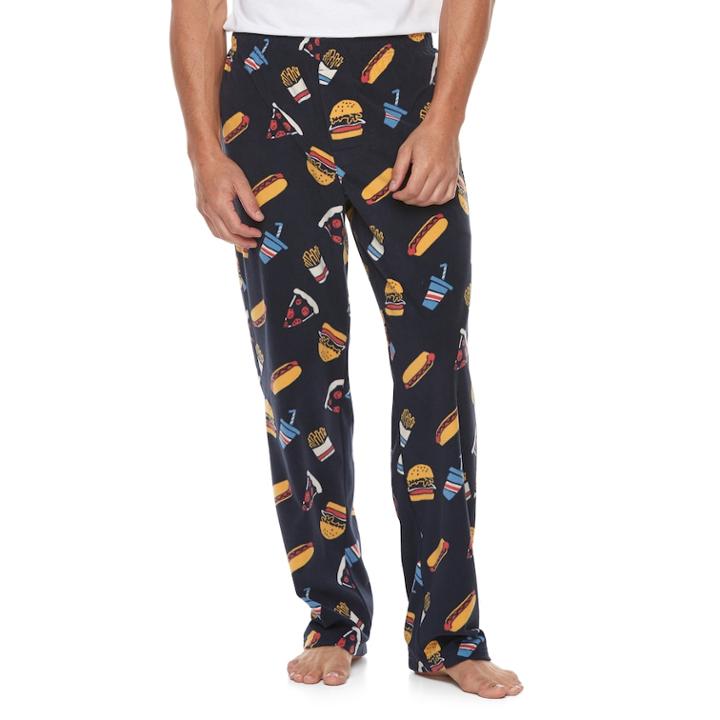 Men's Patterned Microfleece Lounge Pants, Size: Large, Blue (navy)