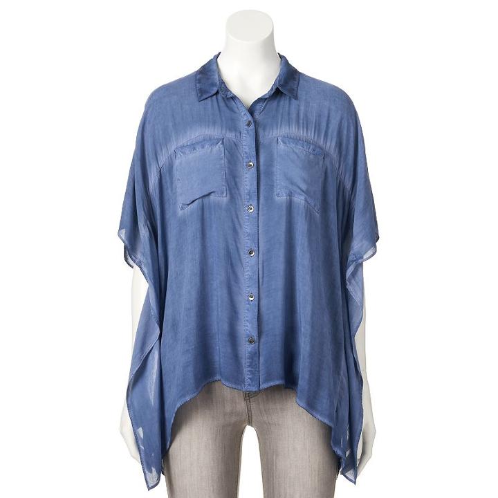 Women's Rock & Republic® Boxy Handkerchief Hem Shirt, Size: Large, Blue (navy)
