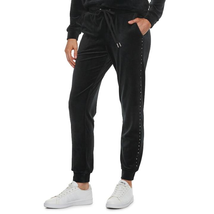 Women's Juicy Couture Nailhead Velour Midrise Jogger Pants, Size: Xs, Dark Grey