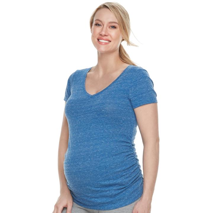 Maternity A:glow Essential Ruched V-neck Tee, Women's, Size: M-mat, Dark Blue