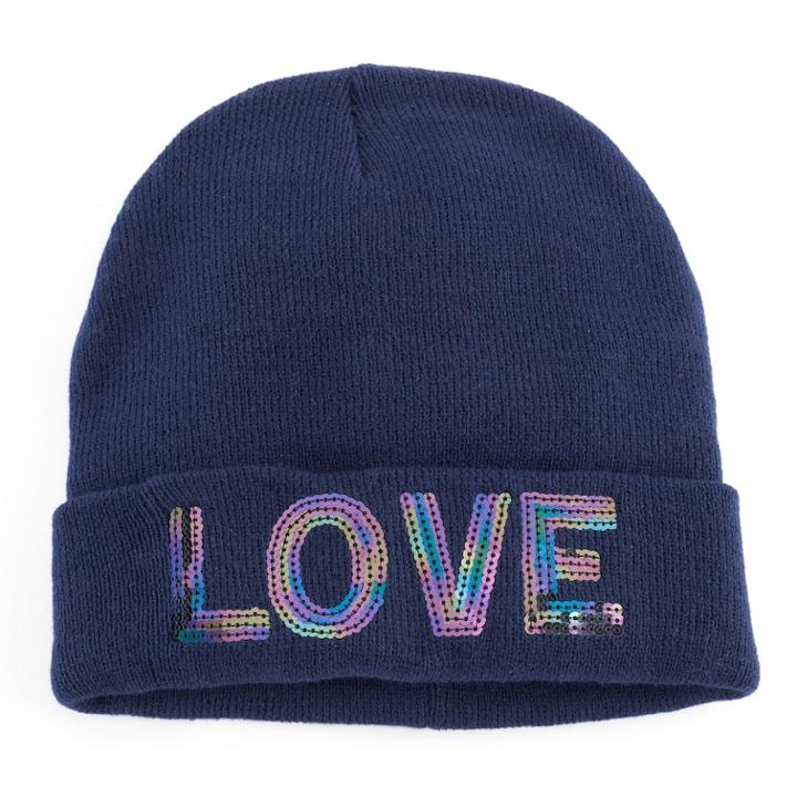 Women's Mudd&reg; Sequined Love Beanie, Blue (navy)
