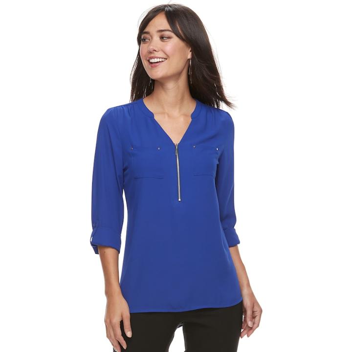 Women's Apt. 9&reg; Georgette Zipper Accent Top, Size: Large, Med Blue