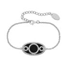 Onyx & Lab-created White Sapphire Sterling Silver Oval Link & Triple Circle Bracelet, Women's, Size: 6.5, Multicolor
