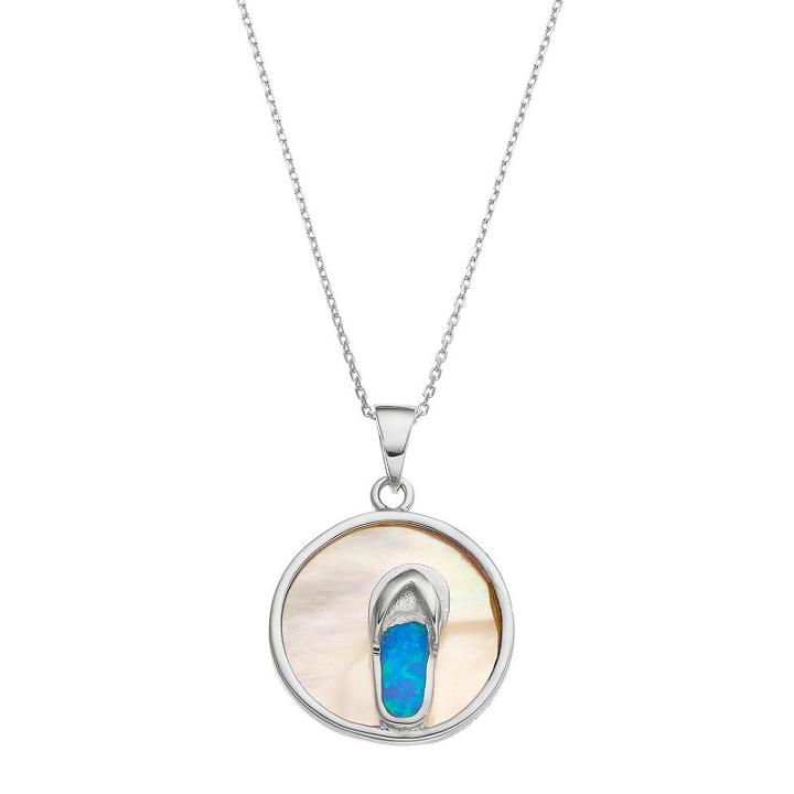 Sterling Silver Mother-of-pearl & Lab-created Blue Opal Flip-flop Disc Pendant, Women's, Size: 18
