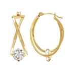 10k Gold Cubic Zirconia Crisscross Hoop Earrings, Women's, White