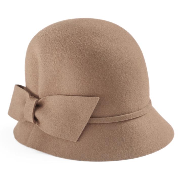 Women's Betmar Dixie Wool Bow Cloche Hat, Lt Beige