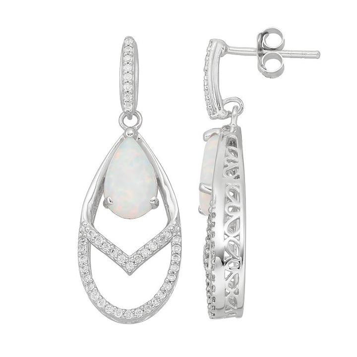 Sterling Silver Simulated Opal & Cubic Zirconia Teardrop Earrings, Women's, White