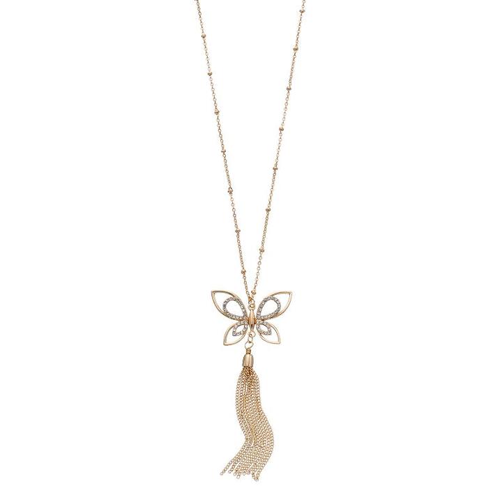 Lc Lauren Conrad Long Butterfly Tassel Necklace, Women's, Gold