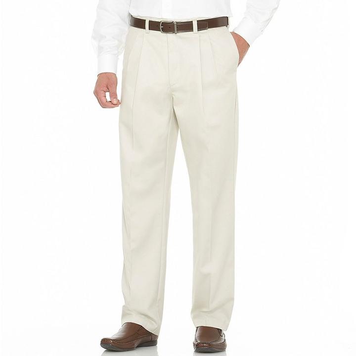 Men's Savane Performance Straight-fit Easy-care Pleated Chinos, Size: 33x29, White